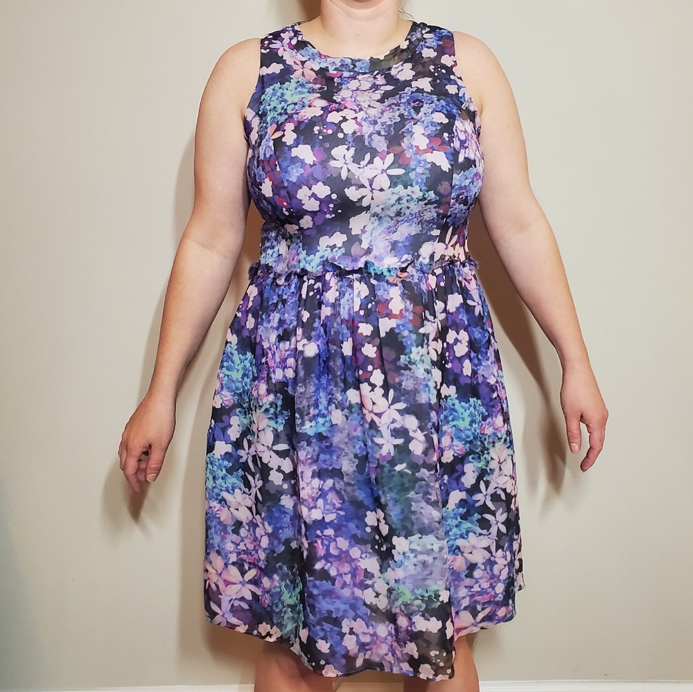 Floral Sleeveless Dress - Purple and Blue